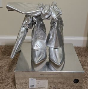 Azalea Wang Metallic Silver Knee High boots
